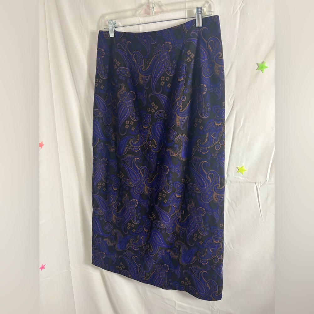 VTG Indigo Black Gold Paisley Maxi Skirt Size L